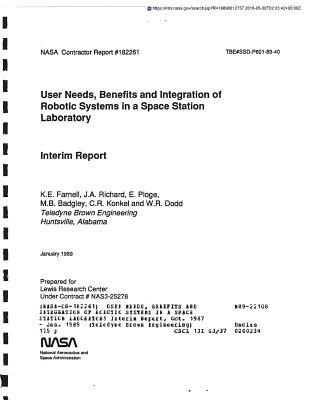 [ff8e4] *Download* User Needs, Benefits and Integration of Robotic Systems in a Space Station Laboratory - National Aeronautics and Space Administration @ePub~
