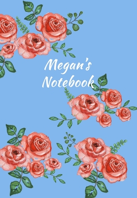 [e068f] *Full@ ~Download~ Megan's Notebook: Personalized Journal - Garden Flowers Pattern. Red Rose Blooms on Baby Blue Cover. Dot Grid Notebook for Notes, Journaling. Floral Watercolor Design with First Name -  !PDF@